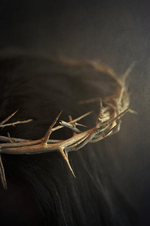 A Close Up of Jesus Wearing the Crown of Thornsの写真素材