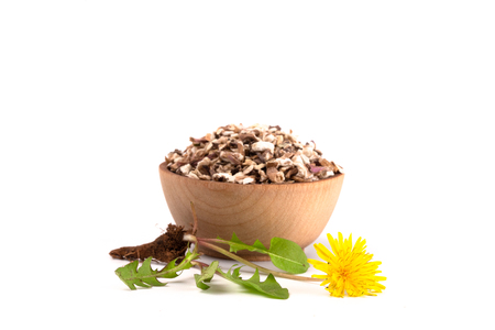 A Bowl of Dandelion Root an Alternative Medicineの写真素材