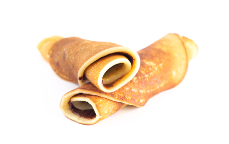 Classic French Crepes with Chocolate Hazelnut Spreadの写真素材
