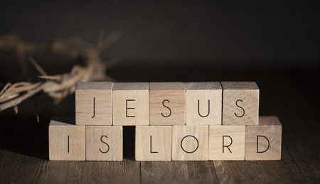 Jesus is Lord Spelled in Blocks with the Crown of Thorns の写真素材