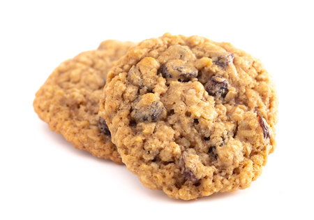 Cinnamon Raisin Oatmeal Cookies Isolated on a White Backgroundの写真素材