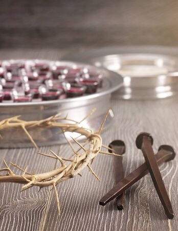 Symbols of the Crucifixion of Christ alongside The Communionの写真素材