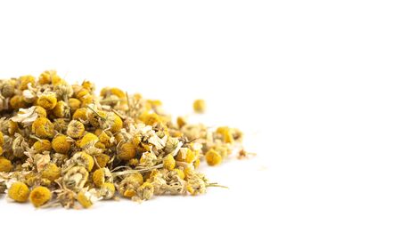 Dried Chamomile Flowers Isolated on a White Backgroundの写真素材
