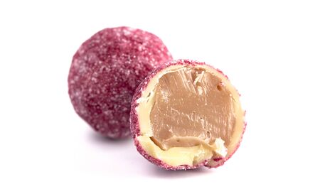 Strawberry and Rhubarb Truffles Isolated on a White Background