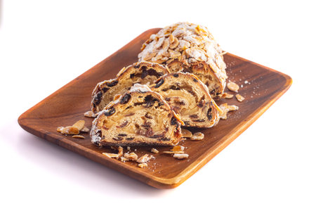 Traditional Stollen with Fruit and Almond Paste topped with Almonds