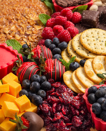 Chocolate Covered Strawberries and Cheese Sweet Charcuterie Boardの写真素材