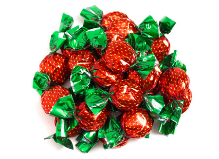 Wrapped Strawberry Candy in Decorative Foil Wrapperの写真素材