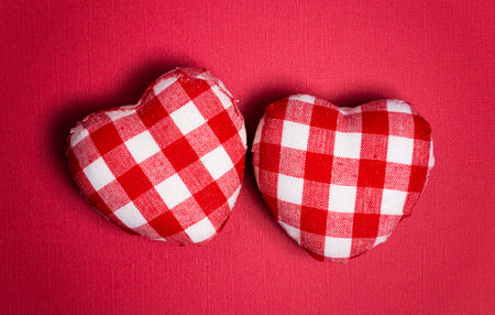 Plaid Love Hearts on a Red Backgroundの写真素材