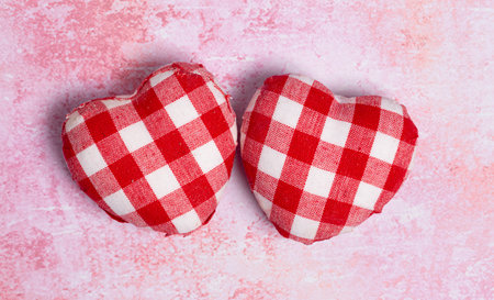 Plaid Love Hearts on a Textured Pink Background