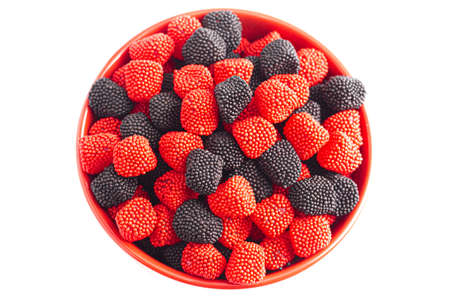 Raspberry and Blackberry Gummy Candies Isolated on a White Background
