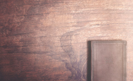 Personal Bible Study on a Distressed Red Wood Tableの写真素材