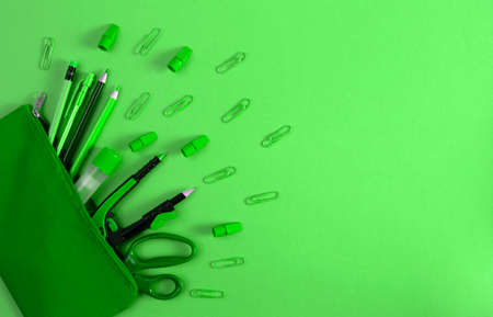 Background of Green School and Office Suppliesの写真素材