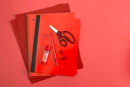Background of Red School and Office Suppliesの写真素材