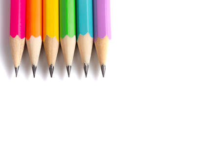 Set of Rainbow Colored Standard Pencils Isolated on a White Backgroundの写真素材