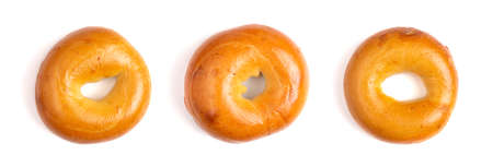 Three Plain Bagels on a White Backgroundの写真素材