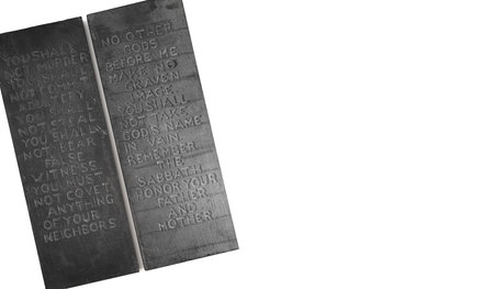 The Ten Commandments Carved into Two Black Slate Stones
