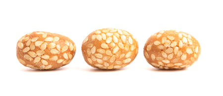 Crunchy Sesame Peanuts with Soy Sauce Isolatd on a White Backgroundの写真素材