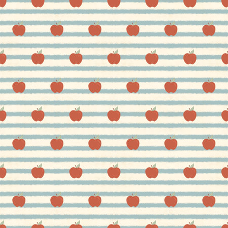 A  Seamless Pattern of Teacher Apples and Blue Stripes in a Boho Vintage Color Schemeの写真素材