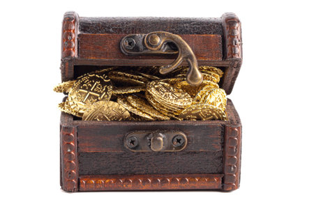 Treasure Chest Filled with Golden Coinsの写真素材
