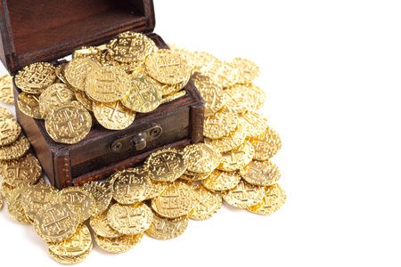 Treasure Chest Filled with Golden Coinsの写真素材