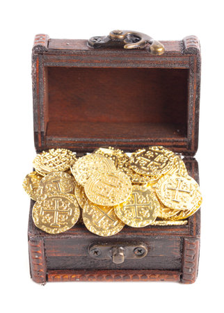 Treasure Chest Filled with Golden Coinsの写真素材