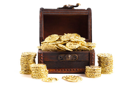 Treasure Chest Filled with Golden Coinsの写真素材