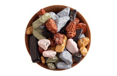 Pile of Chocolate Candy Rocks Isolated on a White Backgroundの写真素材