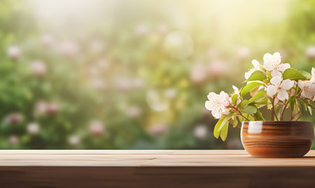 Beautiful Spring Garden with a Work Table a Perfect Slide Show Backgroundの素材