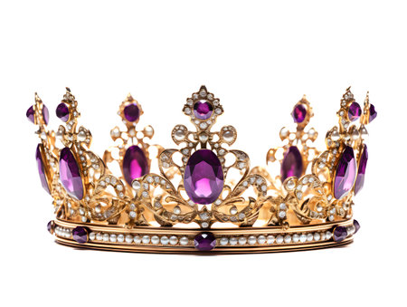 A Beautiful Tiara Crown with Purple Stones Isolated on a White Backgroundの素材