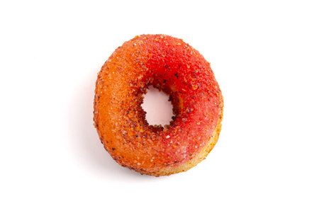 Gummy Fruit Rings Covered in Chili Lime Seasoning on a White Background