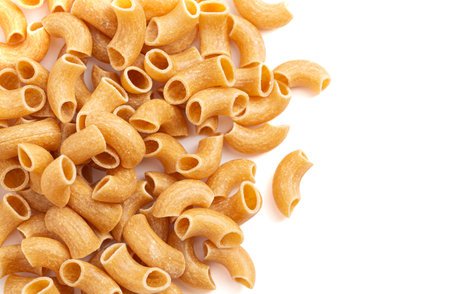 Chickpea Macaroni Pasta a Gluten Free Alternaive on a White Backgroundの写真素材
