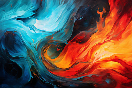 Abstract background of acrylic paint in blue, orange and yellow tones.の素材