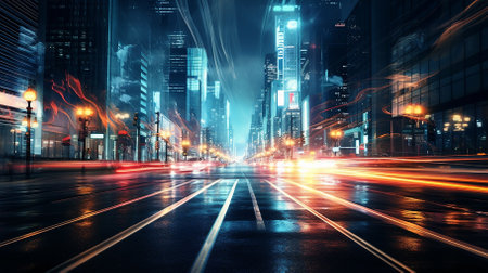 the light trails on the modern building background in shanghai china.の素材