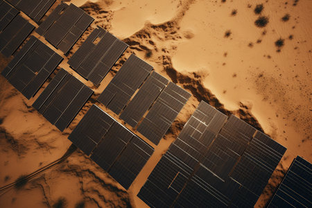 3d rendering of solar panels in the desert. High resolution image.の素材