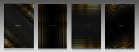 Gold and black cover set. Luxury design whit dotted pattern. Vector illustration for elegant invitation, business and formal event first class.のイラスト素材