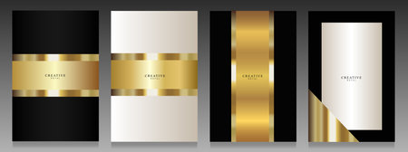 Luxury gold, black and white business design template. Abstract geometric brochure, vip, gift card, elegant invitation. Modern vector premium collection.のイラスト素材