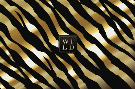 Luxurious gold and black zebra pattern. Metallic effect background, tiger print, wild style. Vector illustration.のイラスト素材