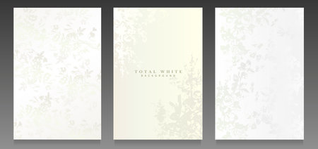 White cover set design. Floral pattern, bouquet silhouettes, scattered flowers and leaves for wedding card, elegant invitation, celebration and anniversary template.のイラスト素材