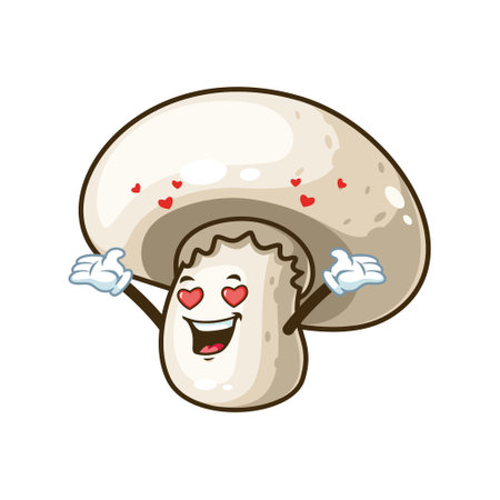 vector cartoon, character, and mascot of a champignon mushroom in loveのイラスト素材