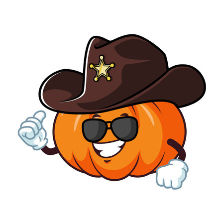 vector cartoon, character, and mascot of a pumpkins wearing sheriff hat.のイラスト素材