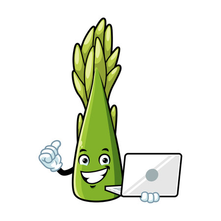 vector cartoon, character, and mascot of an asparagus holding laptopのイラスト素材