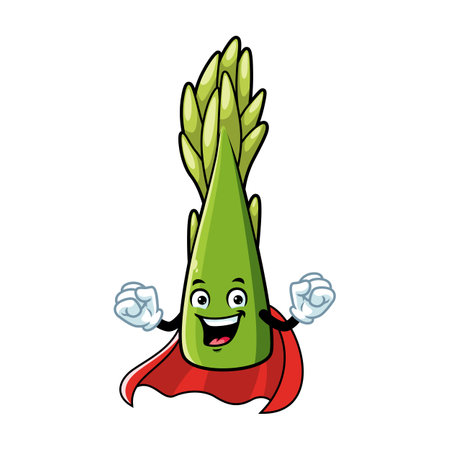 vector cartoon, character, and mascot of an asparagus superheroのイラスト素材