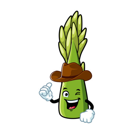 vector cartoon, character, and mascot of an asparagus wearing cowboy hatのイラスト素材