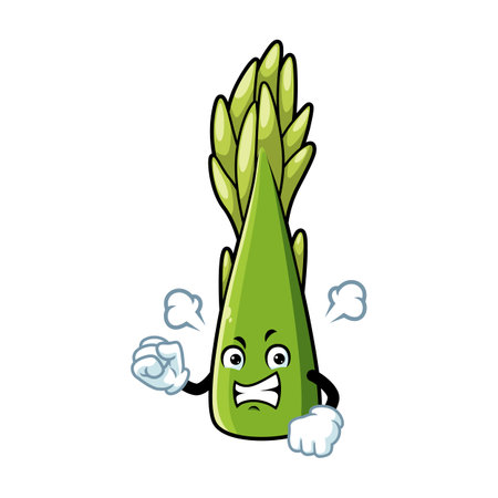 vector cartoon, character, and mascot of an asparagus with angry expression faceのイラスト素材