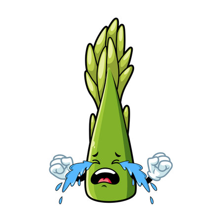 vector cartoon, character, and mascot of an asparagus with cry expression faceのイラスト素材