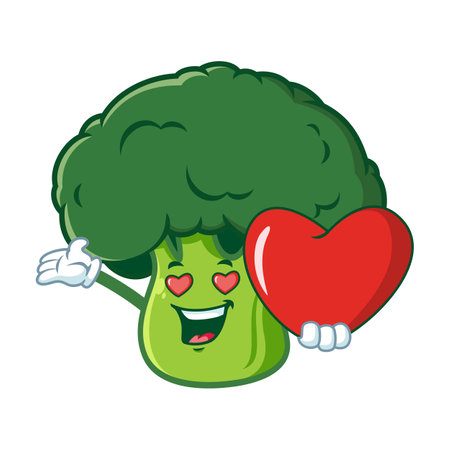 vector cartoon, character, and mascot of a broccoli holding heart in loveのイラスト素材