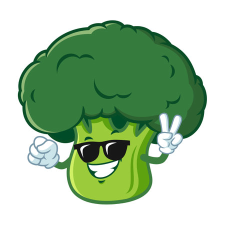 vector cartoon, character, and mascot of a broccoli wearing black eyeglassesのイラスト素材