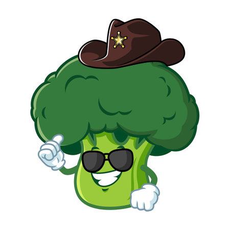 vector cartoon, character, and mascot of a broccoli wearing sheriff hatのイラスト素材