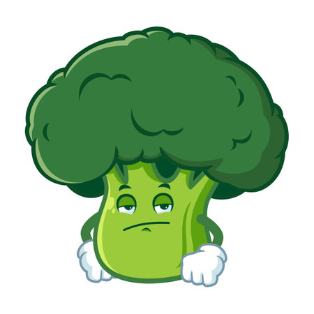 vector cartoon, character, and mascot of a broccoli with bored expression faceのイラスト素材