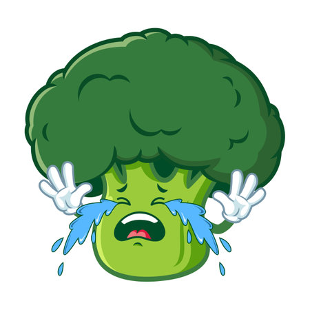 vector cartoon, character, and mascot of a broccoli with cry expression faceのイラスト素材